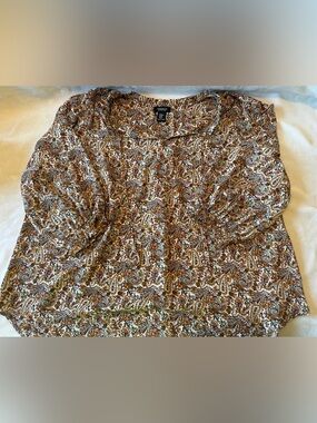 Button-Up Paisley Blouse in Brown and Olive